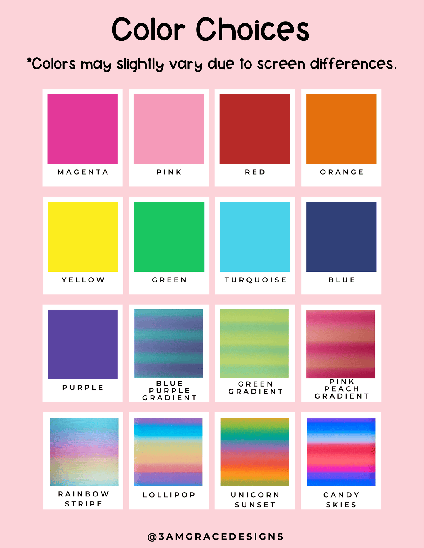 Color choices swatch for crochet hook stand