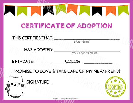 Ghost Kitty Kawaii Cuddler® Adoption Certificate