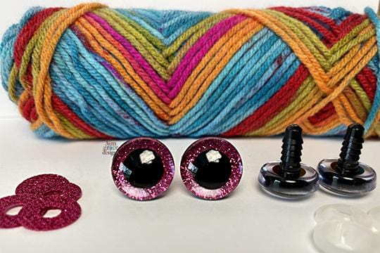 20mm Hot Pink Glitter safety eyes - 5 PAIR