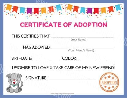 Puppy Dog Kawaii Cuddler® Adoption Certificate