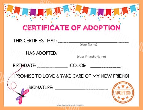 Dragonfly Kawaii Cuddler® Adoption Certificate