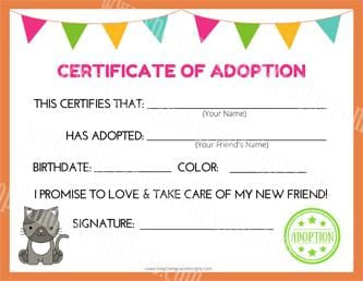 Kitty Cat Kawaii Cuddler® Adoption Certificate