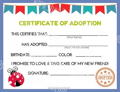 Ladybug Kawaii Cuddler® Adoption Certificate