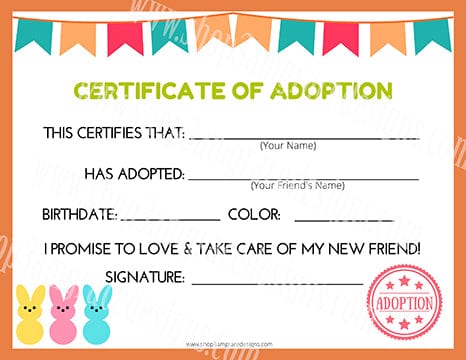 Easter Marshmallow Bunny Kawaii Cuddler® Adoption Certificate