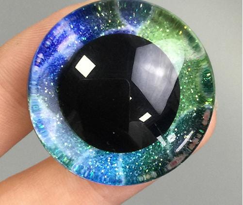 20mm Green Rainbow Glitter safety eyes - 5 PAIR