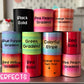 Stack of crochet hook stand with labels on a kitchen counter