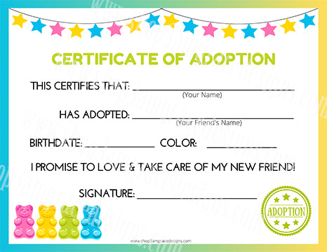 Gummy Bear Kawaii Cuddler® Adoption Certificate