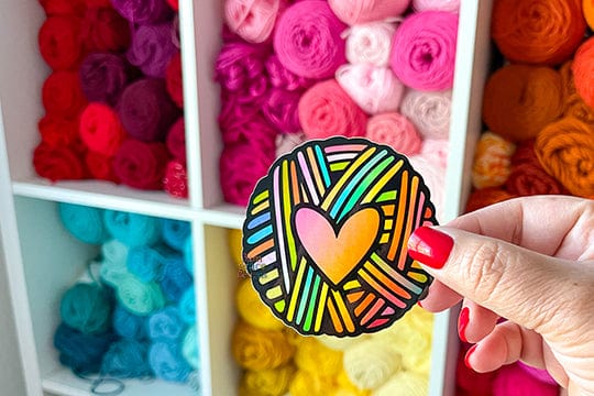 Yarn Ball With Heart Holographic Vinyl Sticker