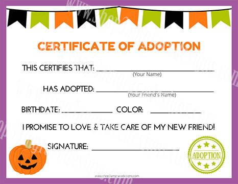 Jack O' LanternKawaii Cuddler® Adoption Certificate