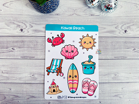 Kawaii Beach Vinyl Sticker Sheet