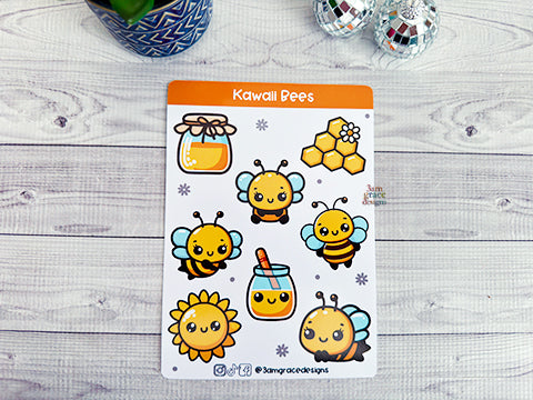 Kawaii Bees Vinyl Sticker Sheet