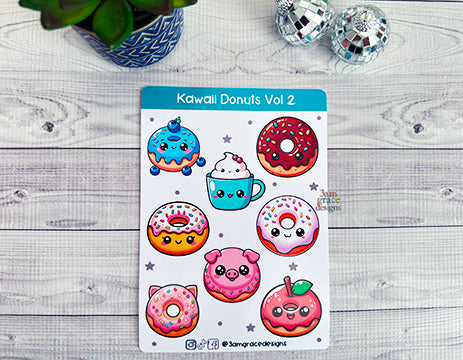 Kawaii Donuts Volume 2 Vinyl Sticker Sheet