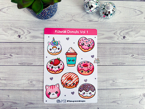 Kawaii Donuts Volume 1 Vinyl Sticker Sheet