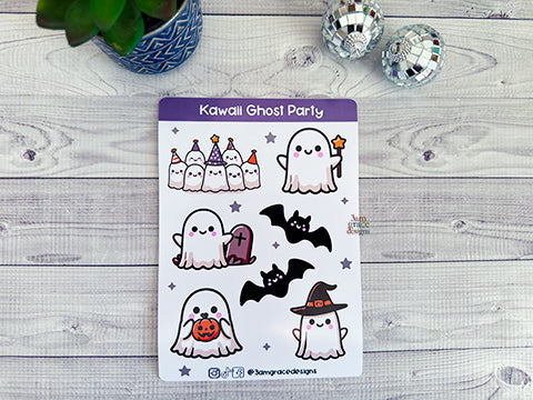 Kawaii Ghost Party Vinyl Sticker Sheet