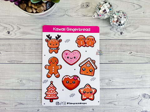 Kawaii Gingerbread Vinyl Sticker Sheet