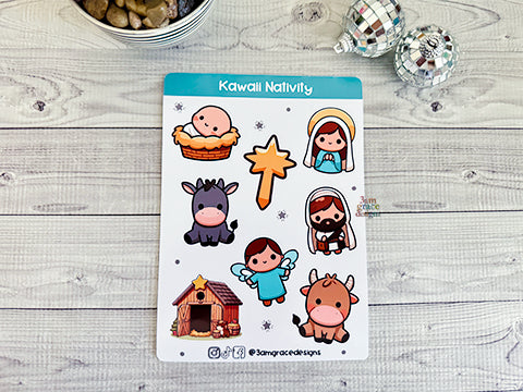 Kawaii Nativity Christmas Vinyl Sticker Sheet