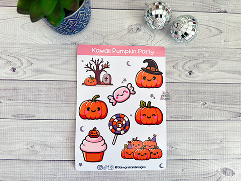 Kawaii Pumpkin Party Vinyl Sticker Sheet