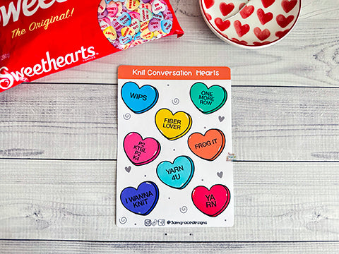 Knit Conversation Heart Vinyl Sticker Sheet