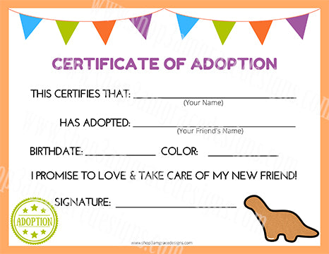 Mini Brontosaurus Dino Nugget Kawaii Cuddler® Adoption Certificate