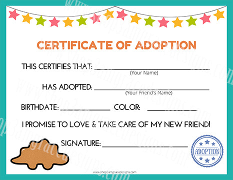 Mini Stegosaurus Dino Nugget Kawaii Cuddler® Adoption Certificate