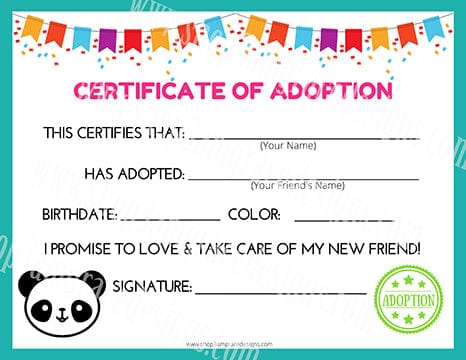 Panda Kawaii Cuddler® Adoption Certificate