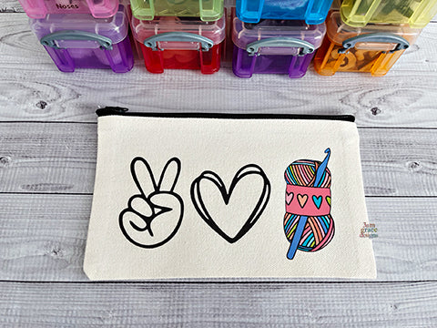 Peace Love Crochet Zipper Pouch