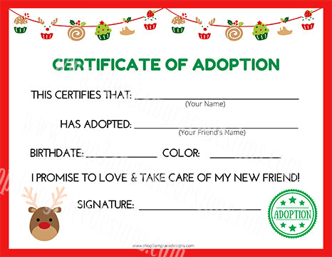 Reindeer Kawaii Cuddler® Adoption Certificate