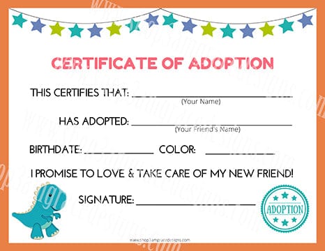 T-Rex Kawaii Cuddler® Adoption Certificate