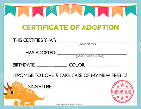 Triceratops Kawaii Cuddler® Adoption Certificate