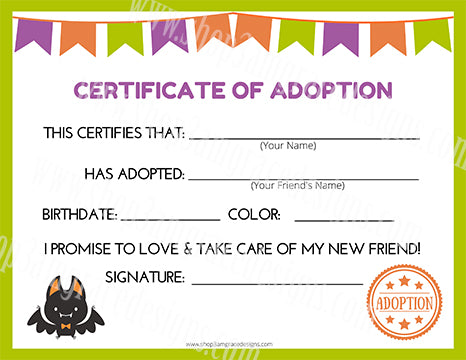 Bat Kawaii Cuddler® Adoption Certificate