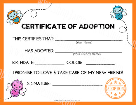 Love Bug Kawaii Cuddler® Adoption Certificate