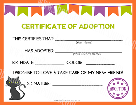 Black Cat Kawaii Cuddler® Adoption Certificate