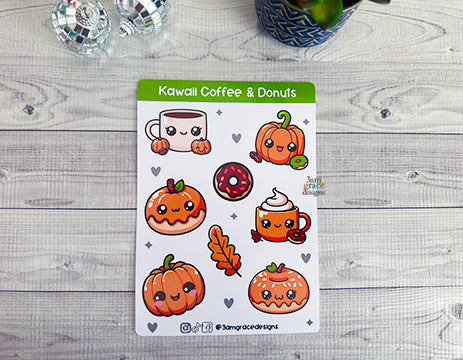 Kawaii Coffee & Donuts Vinyl Sticker Sheet