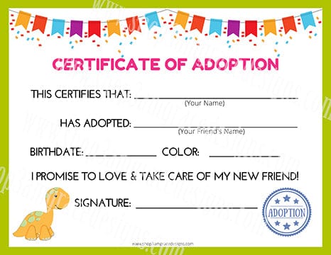 Brontosaurus Kawaii Cuddler® Adoption Certificate