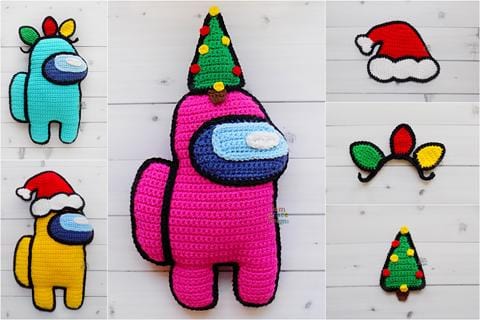 Among Us Crewmate Christmas Lights, Tree, Santa Hat Kawaii Cuddler® Crochet Pattern Bundle