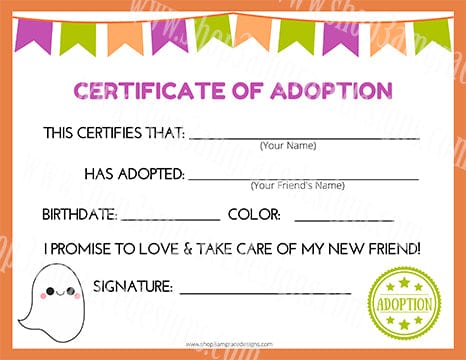 Ghost Kawaii Cuddler® Adoption Certificate