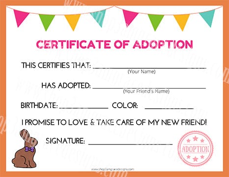 Chocolate Bunny Kawaii Cuddler® Adoption Certificate